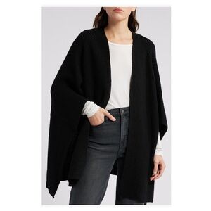 All Saints Plated Ruana Travel Wrap Poncho Black Charcoal One Size